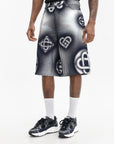 Casablanca Pearlescent Monogram Denim Shorts Indigo