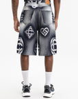 Casablanca Pearlescent Monogram Denim Shorts Indigo