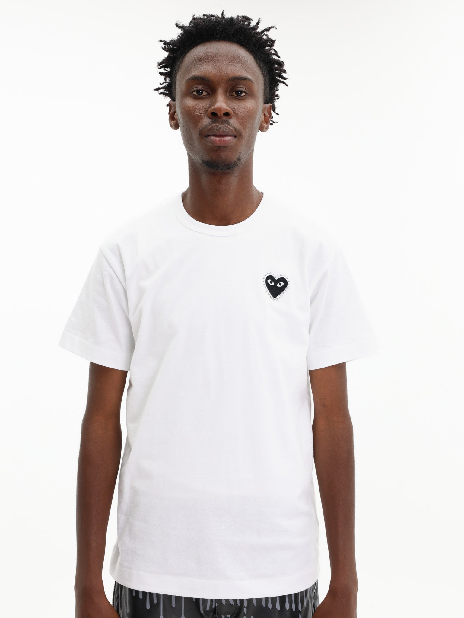 Comme Des Garcons T-Shirt Play Rhinestone Heart White - AL Capone