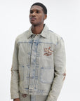 Drole Jacket Denim Brodee Fleurs Dusty