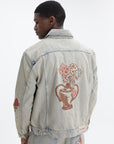 Drole Jacket Denim Brodee Fleurs Dusty