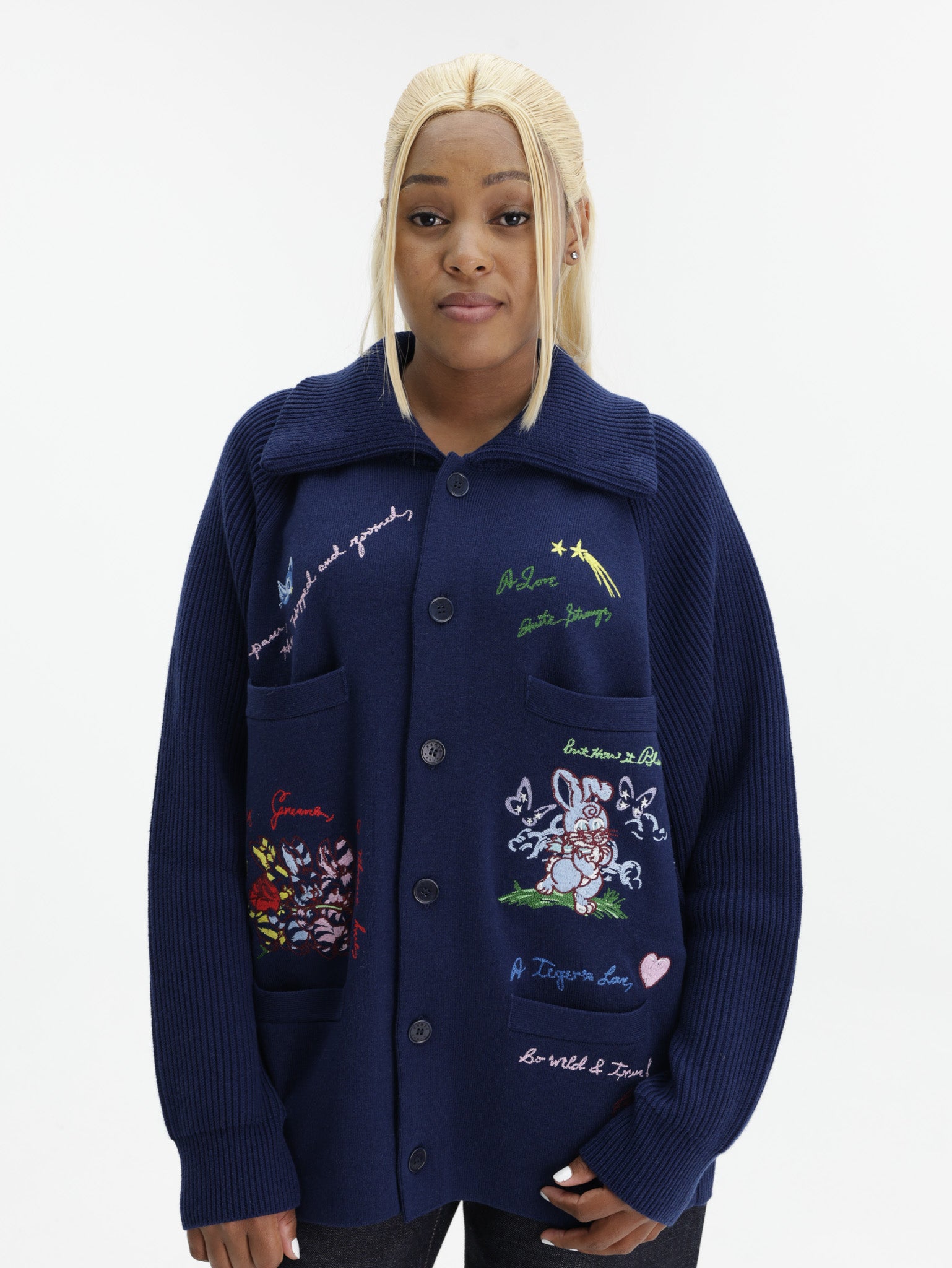 【激ナス紺】80〜90s sweat cardigan fade navy Kenzo Cardigan Cartoon Navy Blue - AL Capone Premium
