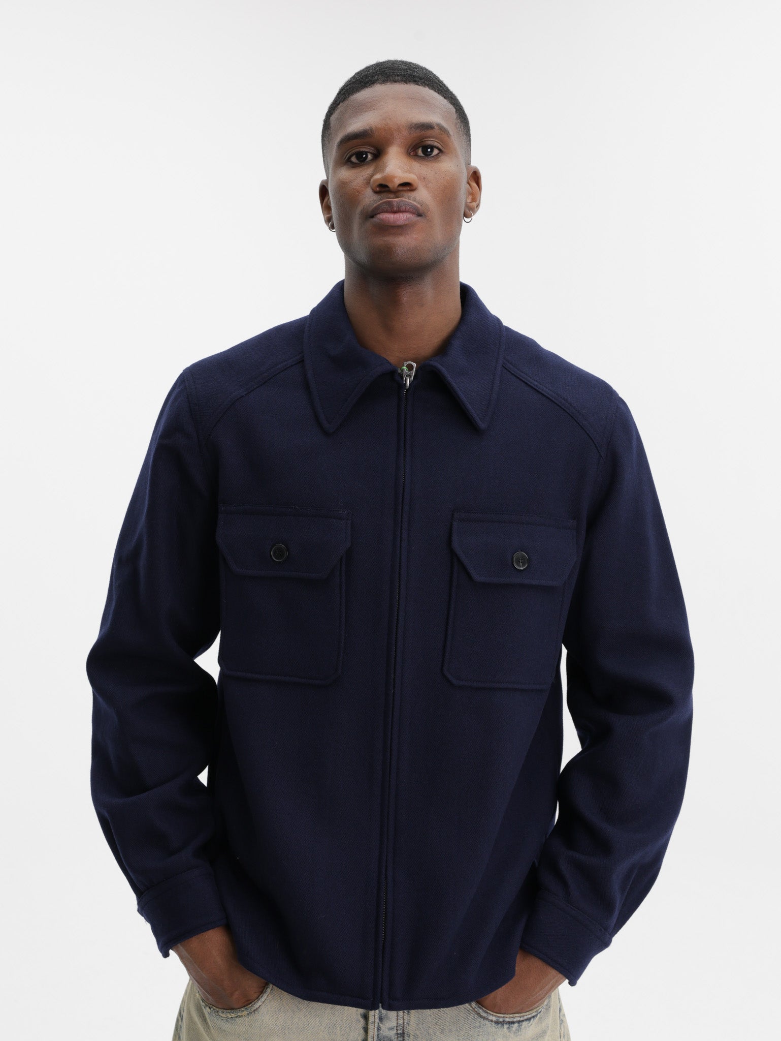 Kenzo Shirt Overshirt Woven Wool Navy Blue - AL Capone Premium
