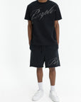 Purple T-Shirt Crystal Slant Script Black