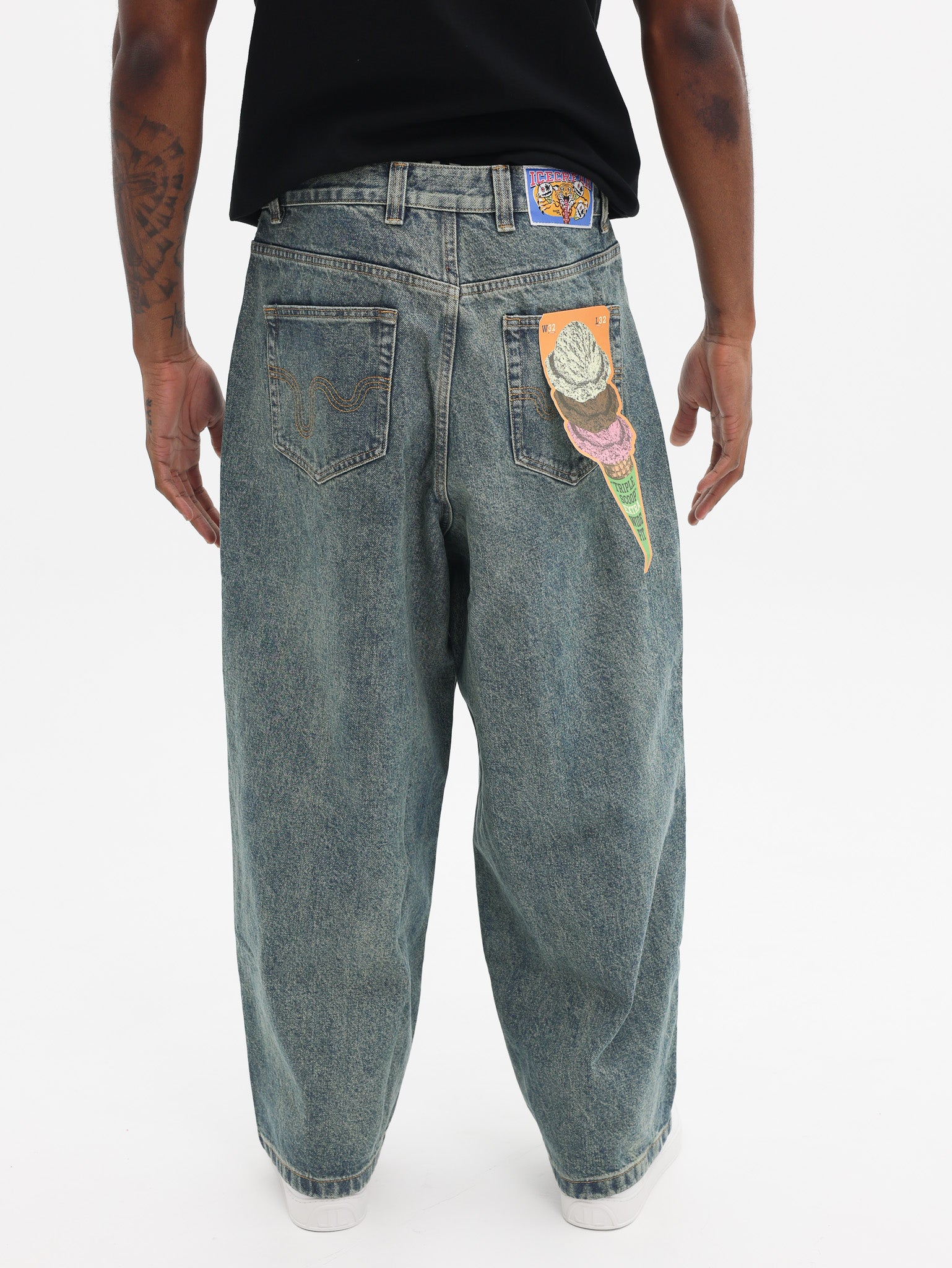 Ice Cream Running Dog Triple Scoop Denim Pants Vintage Wash - AL