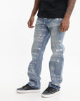 Purple Jeans All Over White Print Medium Wash