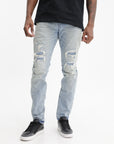 Purple Jeans Ripped Thigh Tappered Denim