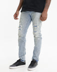 Purple Jeans Ripped Thigh Tappered Denim
