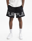 Purple Shorts White Knee Print Black