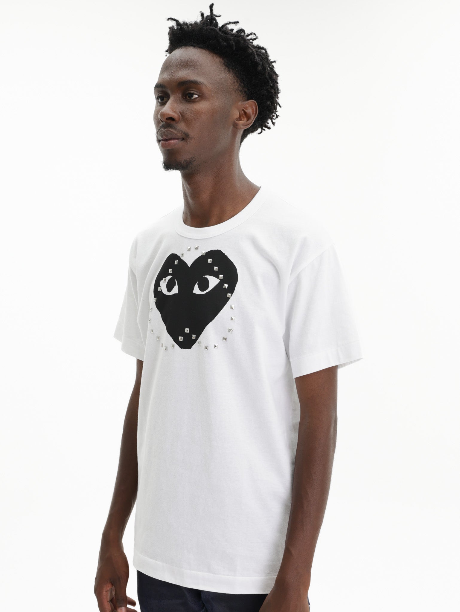 blackコムデギャルソン 螺旋パンツ　白　shirt plus cdg Comme Des Garcons Crew Play Stud Print Black Heart White – AL
