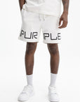 Purple Shorts Black Knee Print White