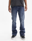 Purple Jeans Cargo Flare Vintage Coated Indigo