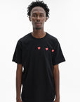 Comme Des Garcons Crew Play Triple Red Heart Black