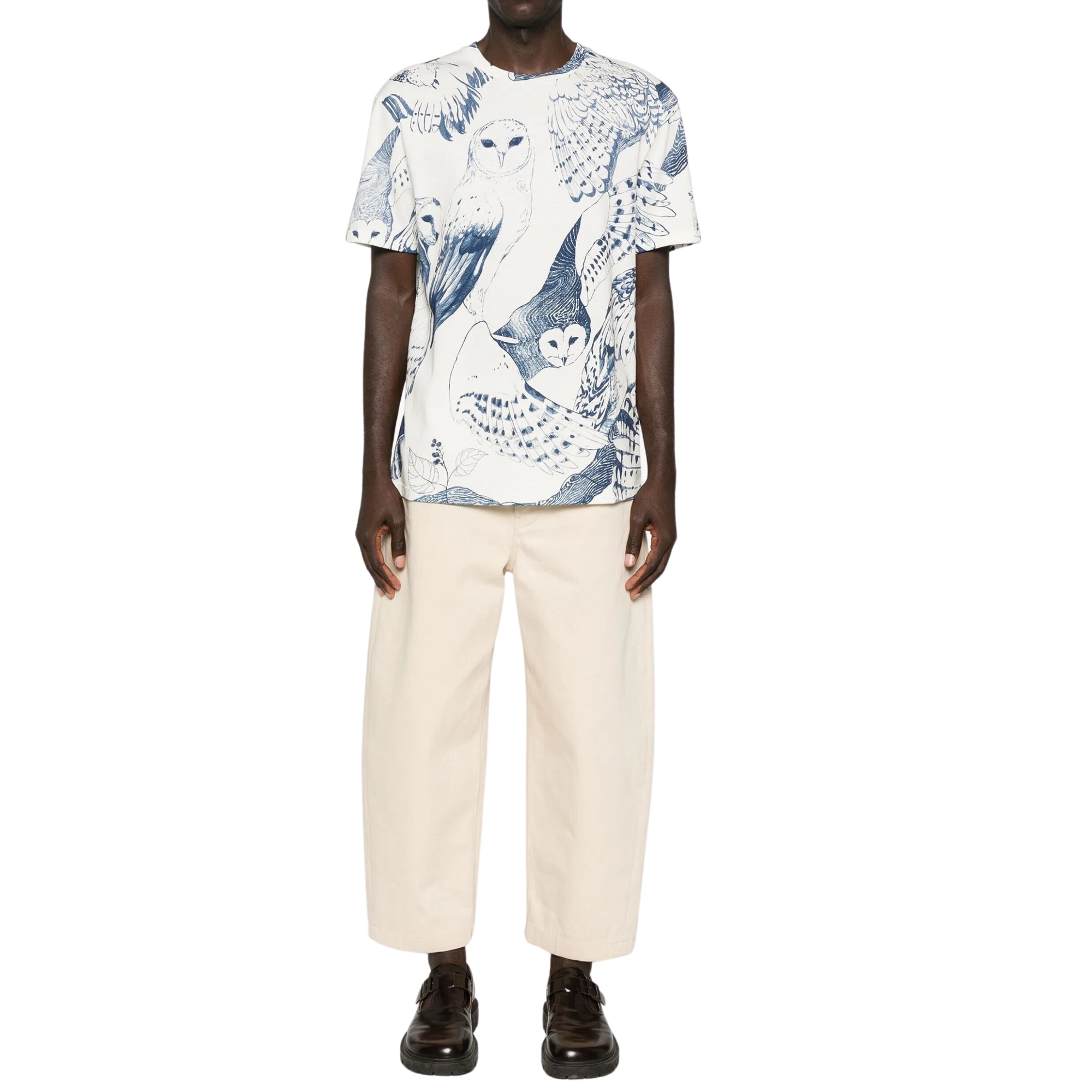Jil Sander T-Shirt Allover Owl Print White-Blue-AL Capone Premium