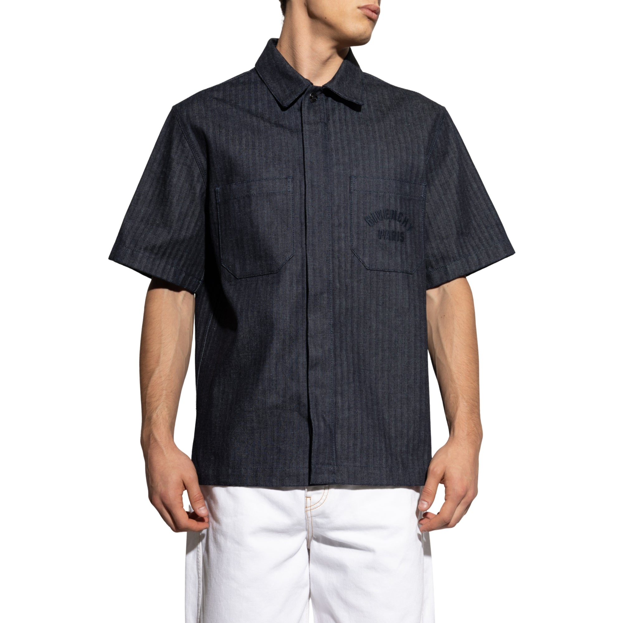 Givenchy Shirt Short Sleeve Logo Dark Blue-AL Capone Premium
