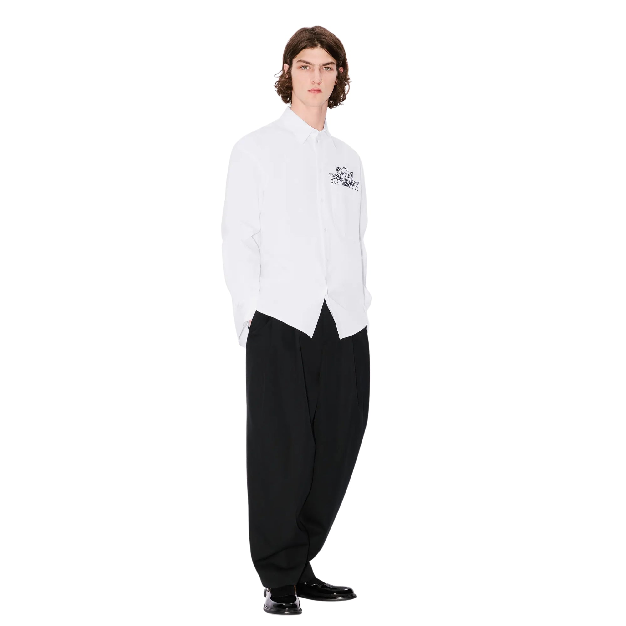 Kenzo Shirt Tiger Logo Casual LS White-AL Capone Premium