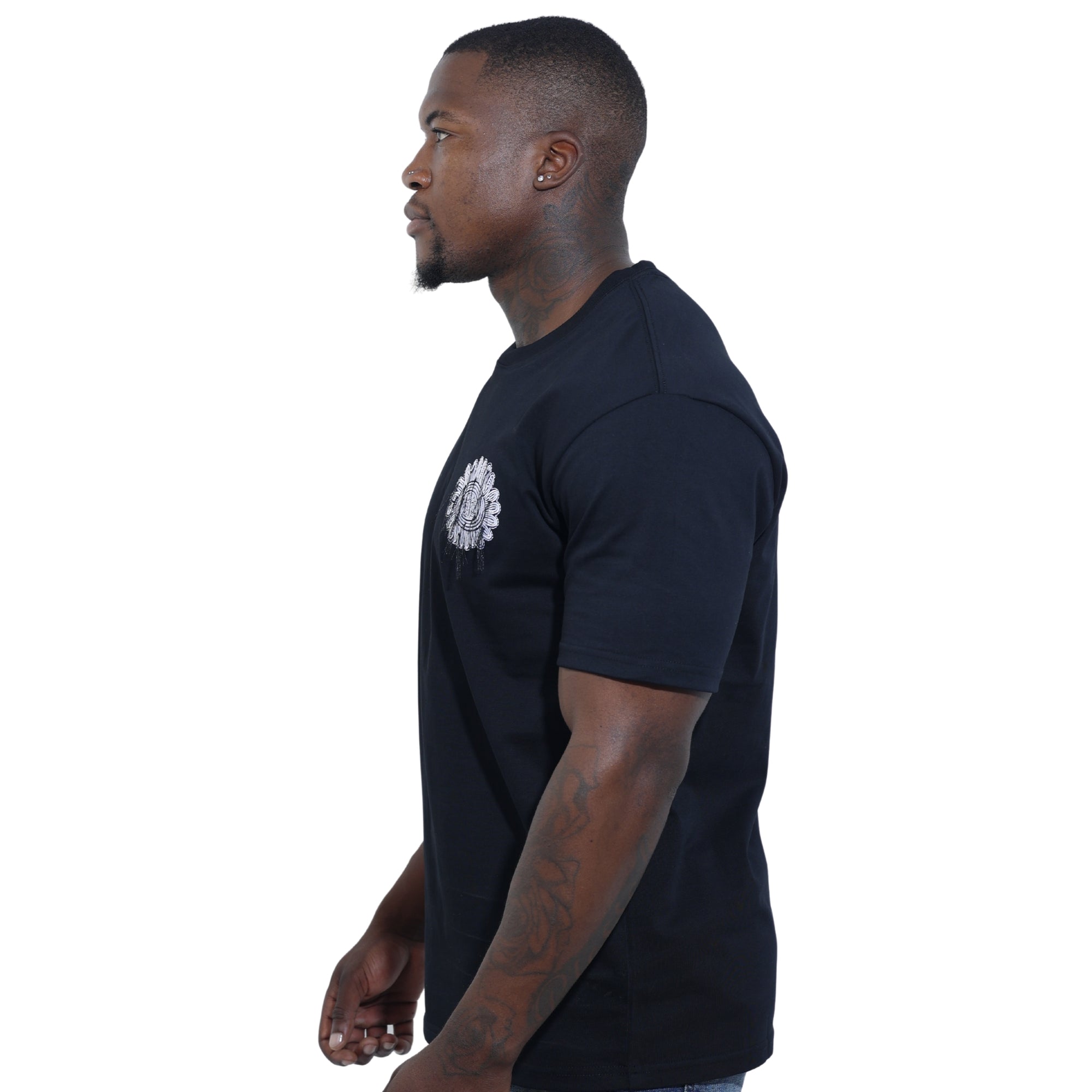 Capone T-Shirt Mexican Embroidered Flower Black-White-AL Capone Premium