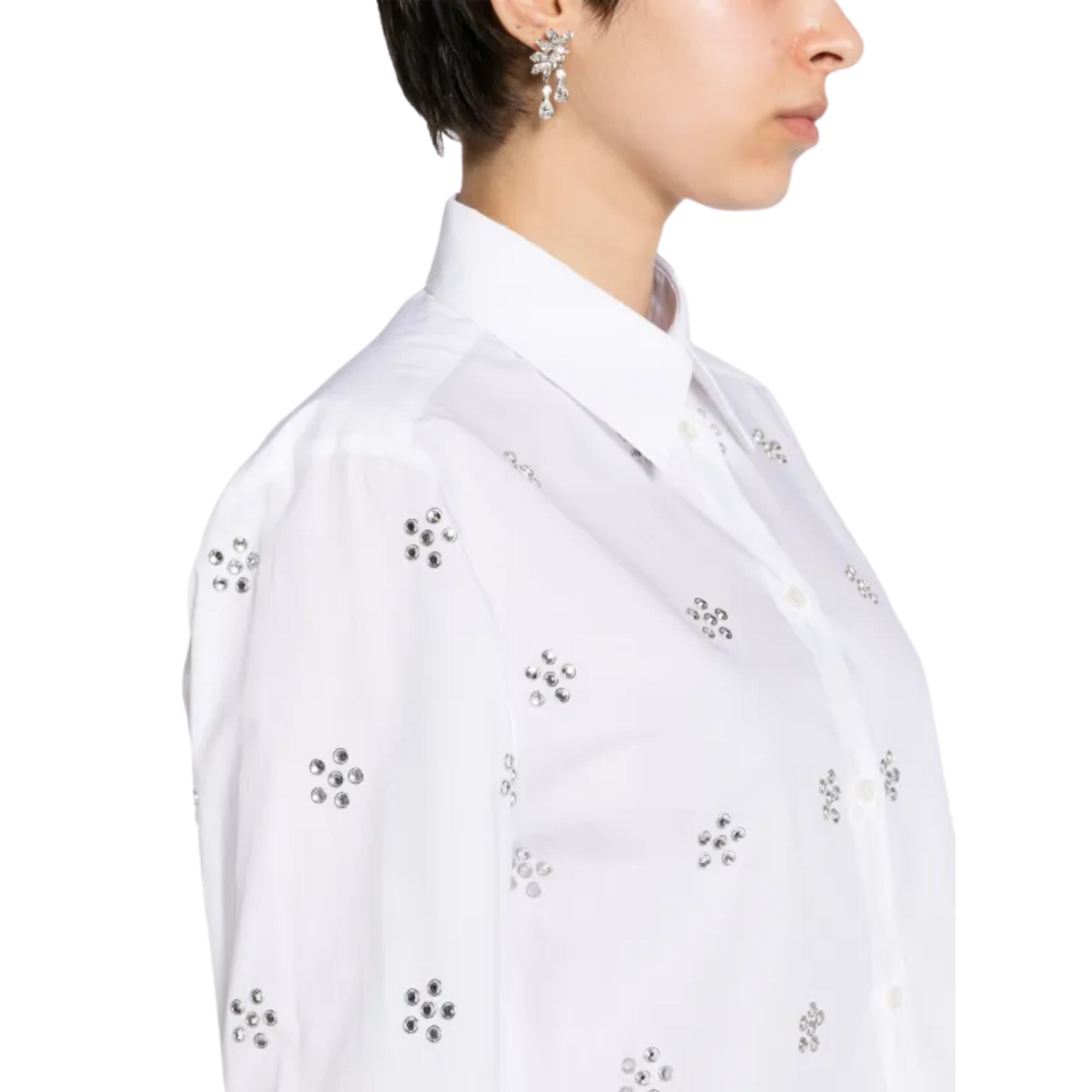 Msgm Shirt Ladies Allover Stud Flowers White-AL Capone Premium