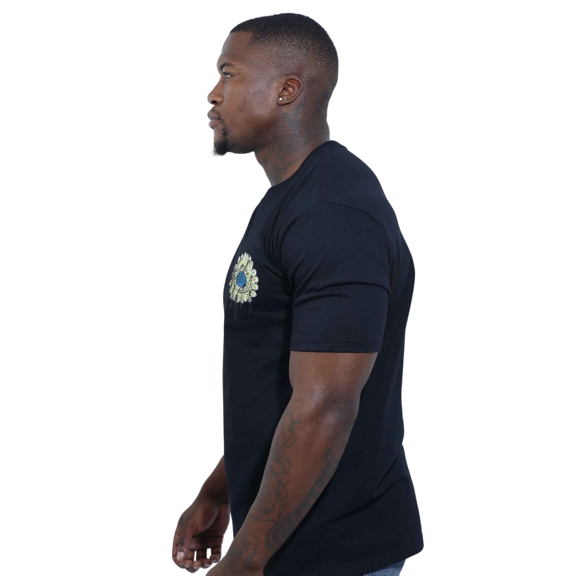 Capone T-Shirt Mexican Embroidered Flower Black-Blue-AL Capone Premium