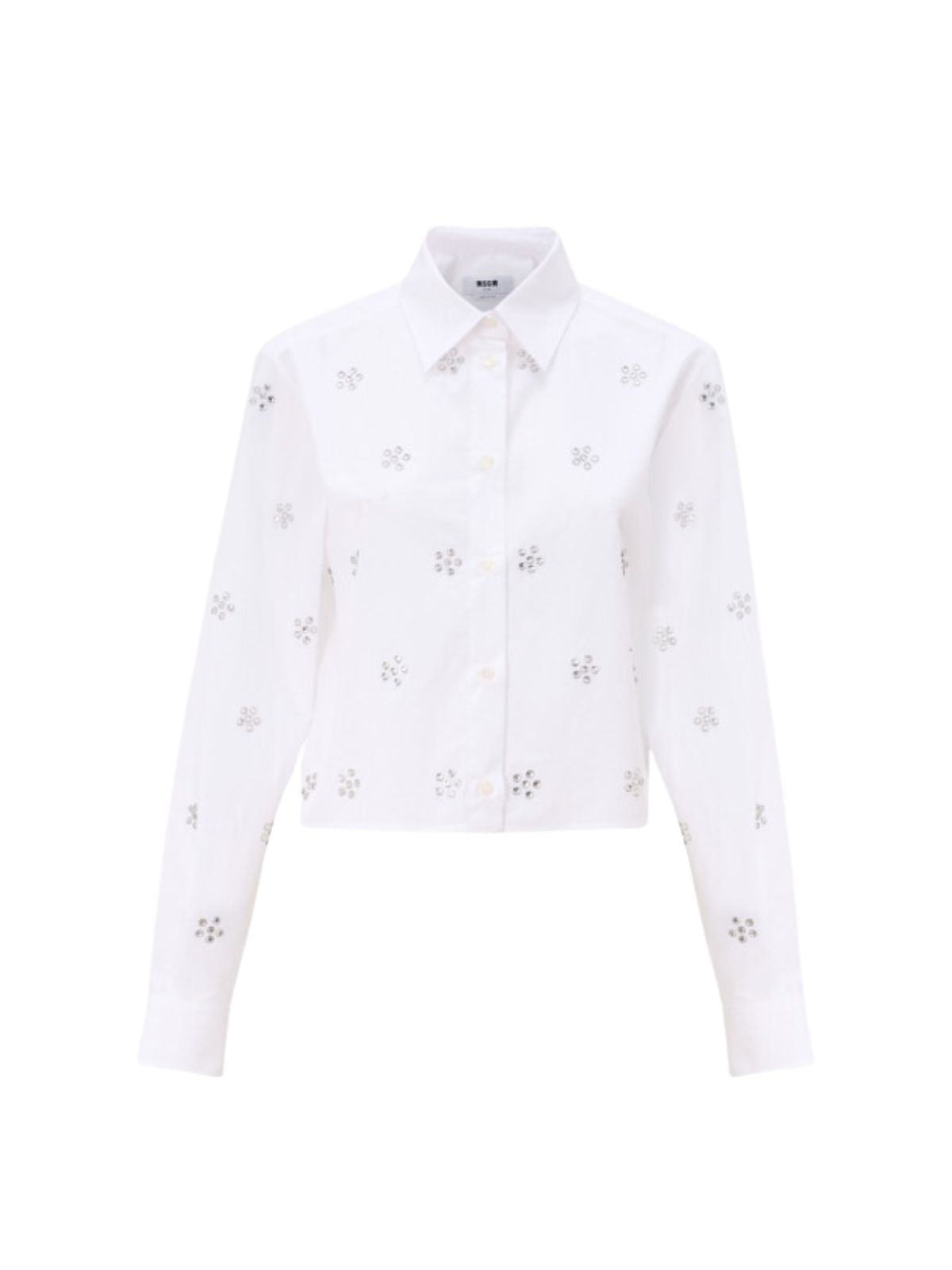 Msgm Shirt Ladies Allover Stud Flowers White-AL Capone Premium