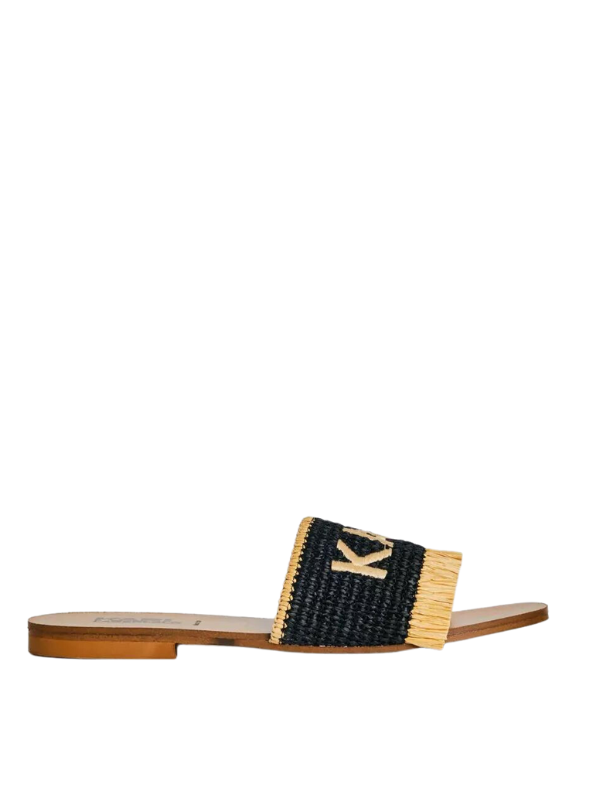 Karl Lagerfeld Ladies Slide Skoot Iii Karl Band Raffia Black-White-Natural-AL Capone Premium