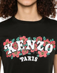 Kenzo T-Shirt Ladies Logo On Flowers Black