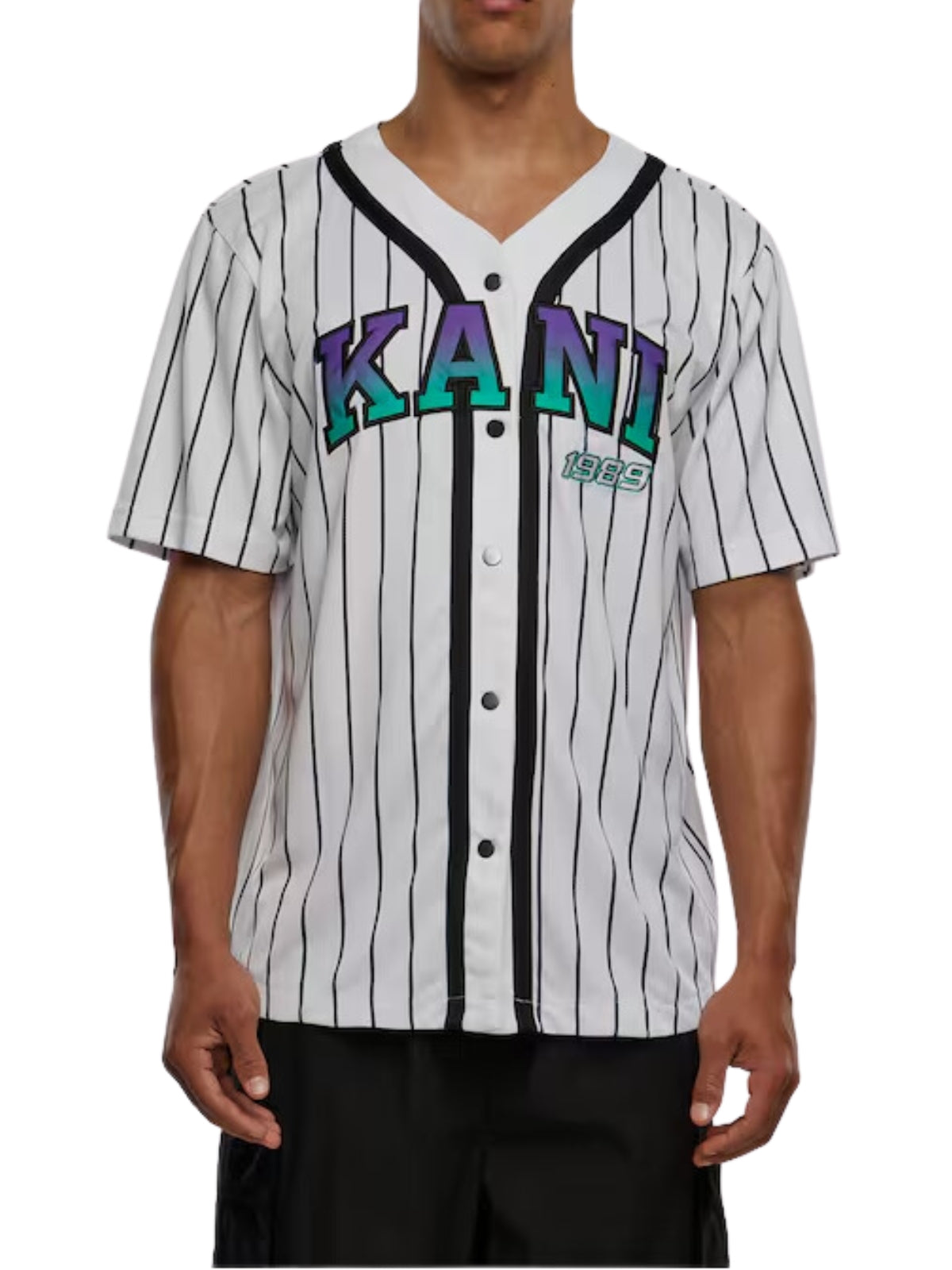 Karl Kani T-Shirt Pinstripe Baseball White-Black-Purple AL