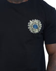 Capone T-Shirt Mexican Embroidered Flower Black-Blue