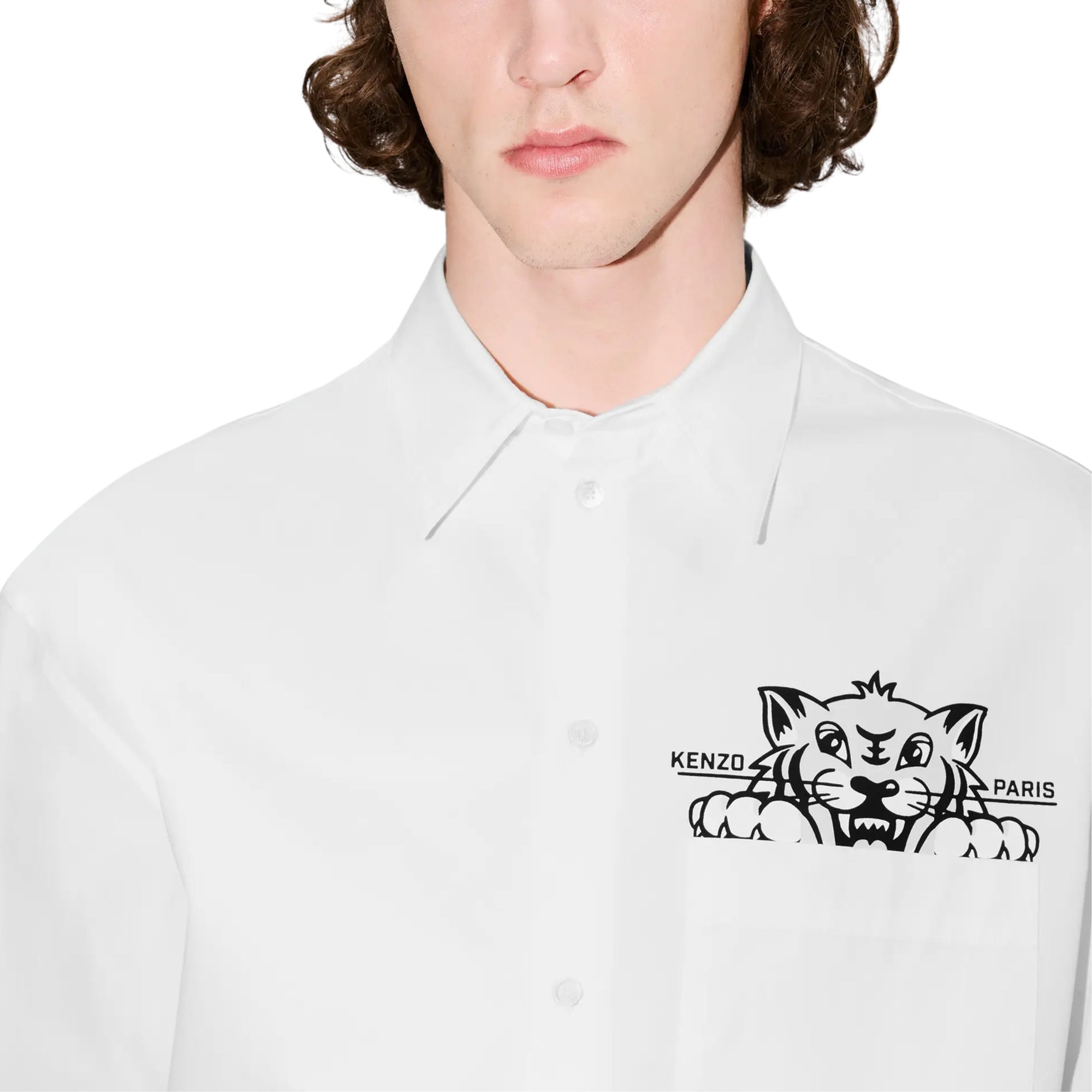Kenzo Shirt Tiger Logo Casual LS White-AL Capone Premium