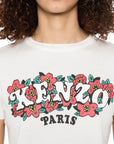 Kenzo T-Shirt Ladies Logo On Flowers White