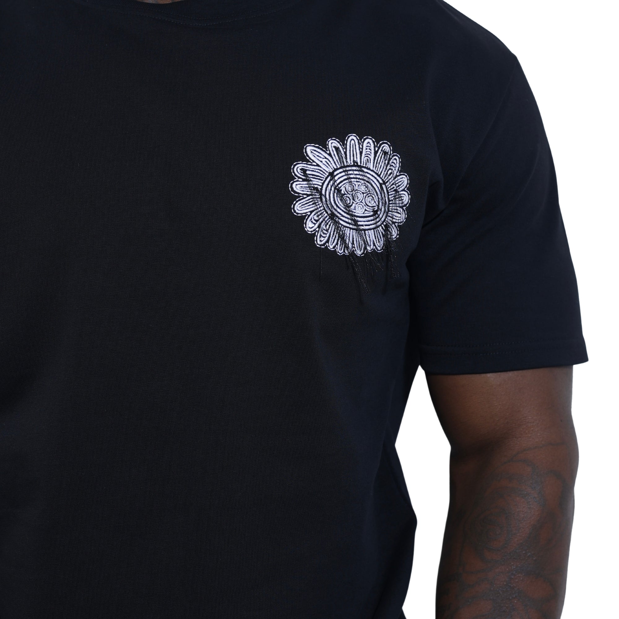 Capone T-Shirt Mexican Embroidered Flower Black-White-AL Capone Premium