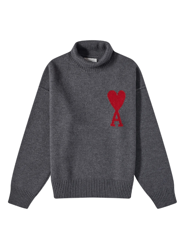 Ami Turtleneck De Coeur Logo Dark Grey-AL Capone Premium