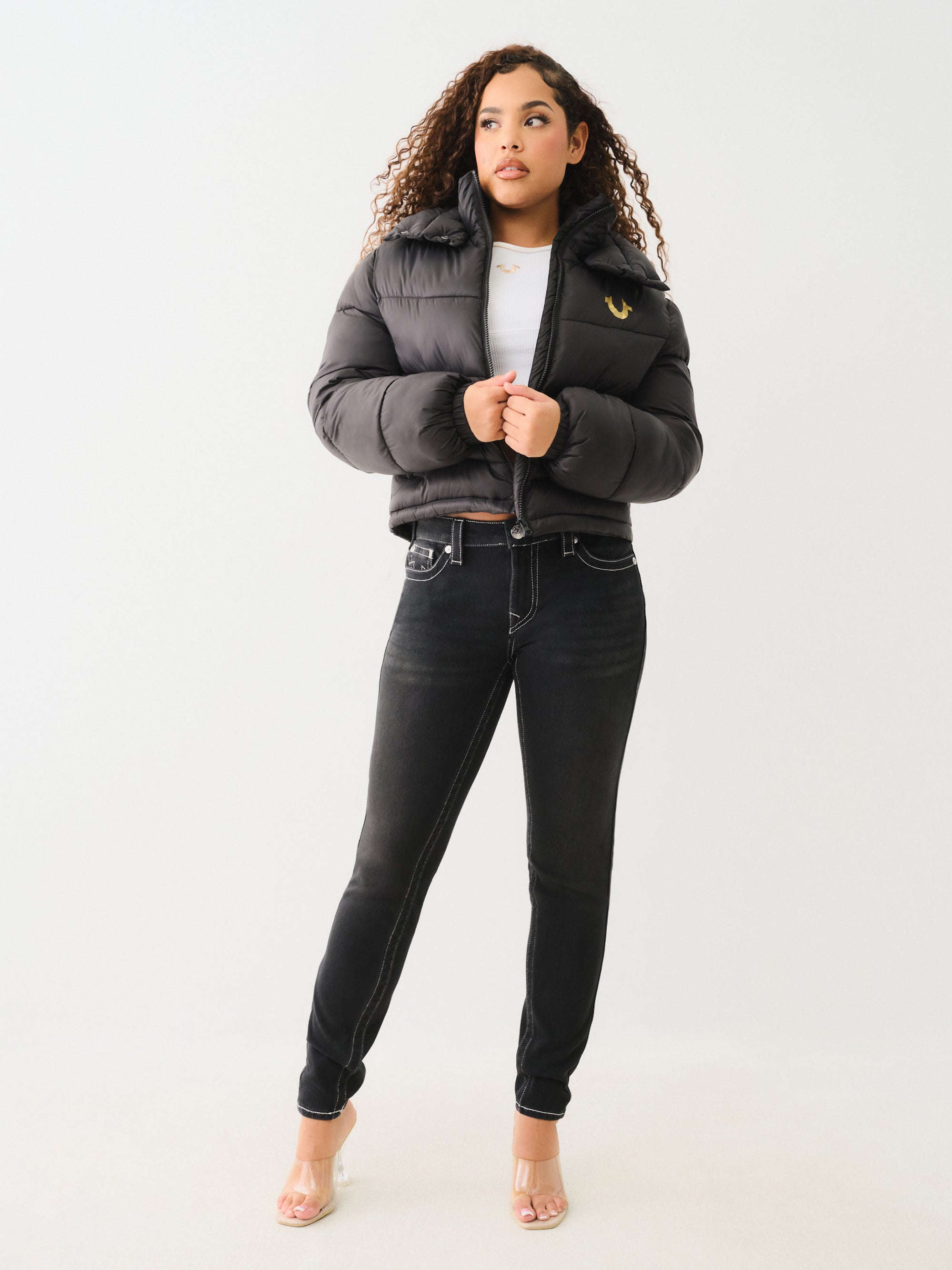 True Religion Double Collar Puffer Jacket Jet Black-AL Capone Premium