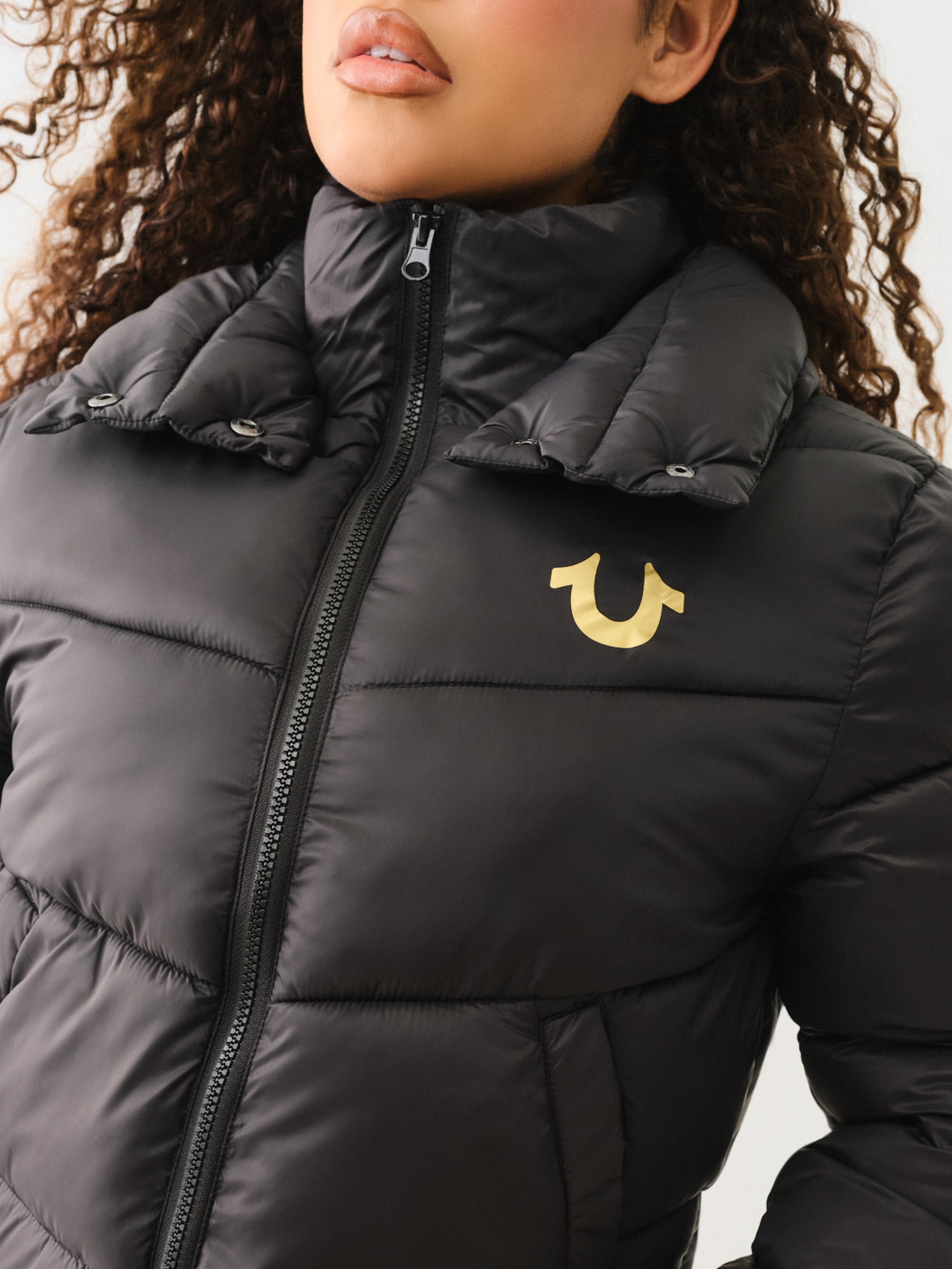 True Religion Double Collar Puffer Jacket Jet Black-AL Capone Premium