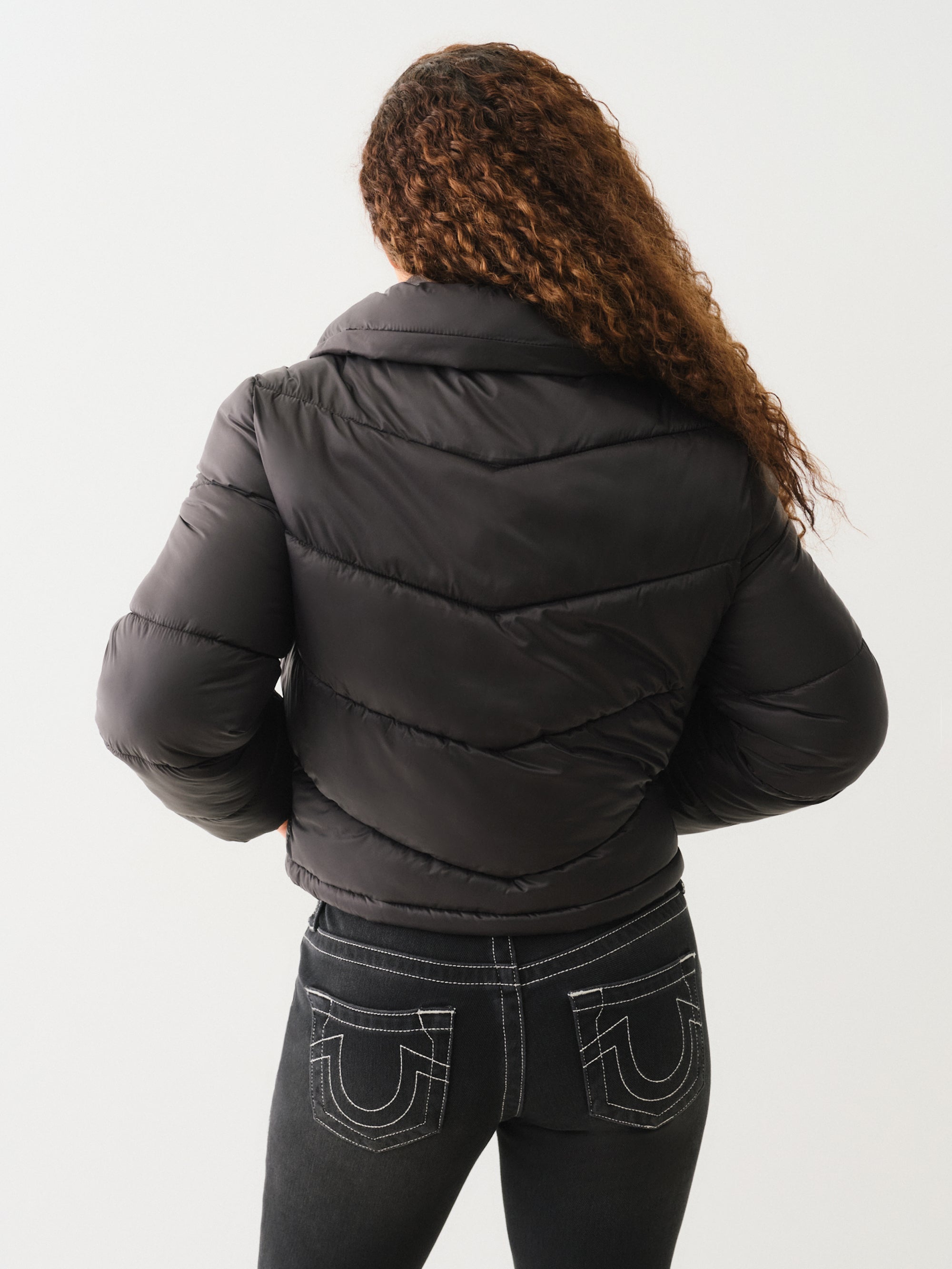 True Religion Double Collar Puffer Jacket Jet Black-AL Capone Premium