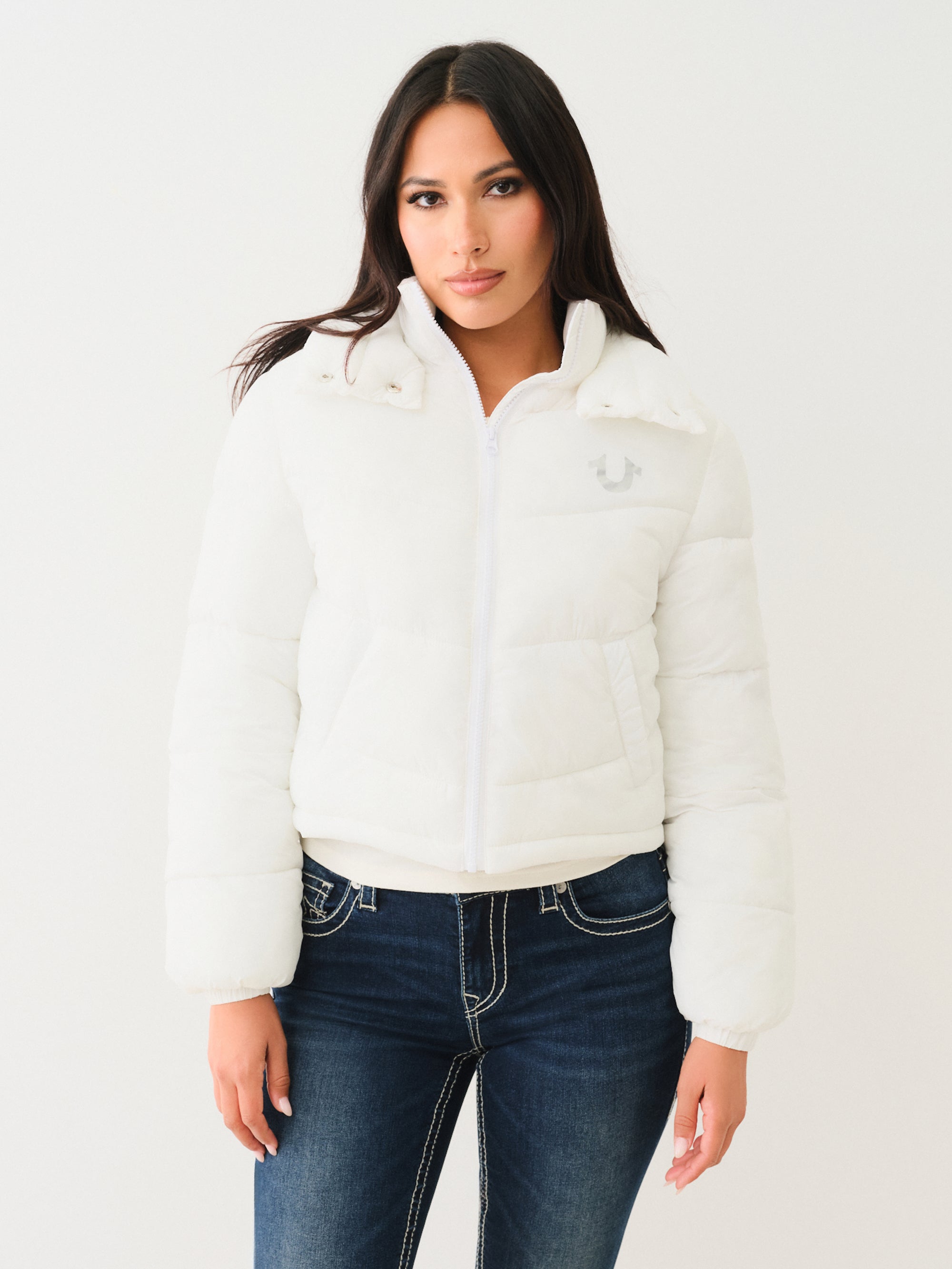 True Religion Double Collar Puffer Jacket Optic White-AL Capone Premium