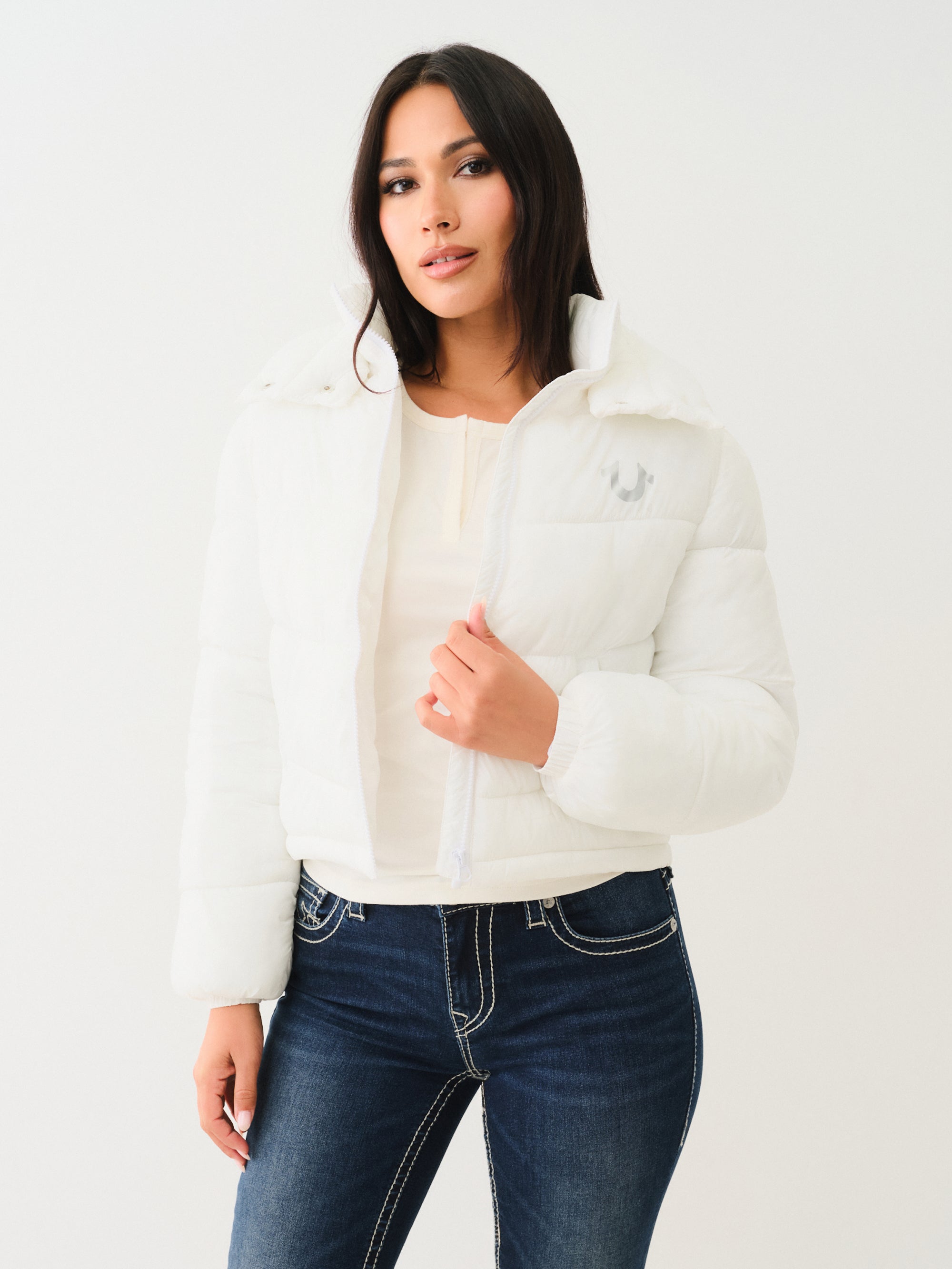 True Religion Double Collar Puffer Jacket Optic White-AL Capone Premium