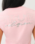True Religion Outline Crystal Vneck Tee Candy Pink