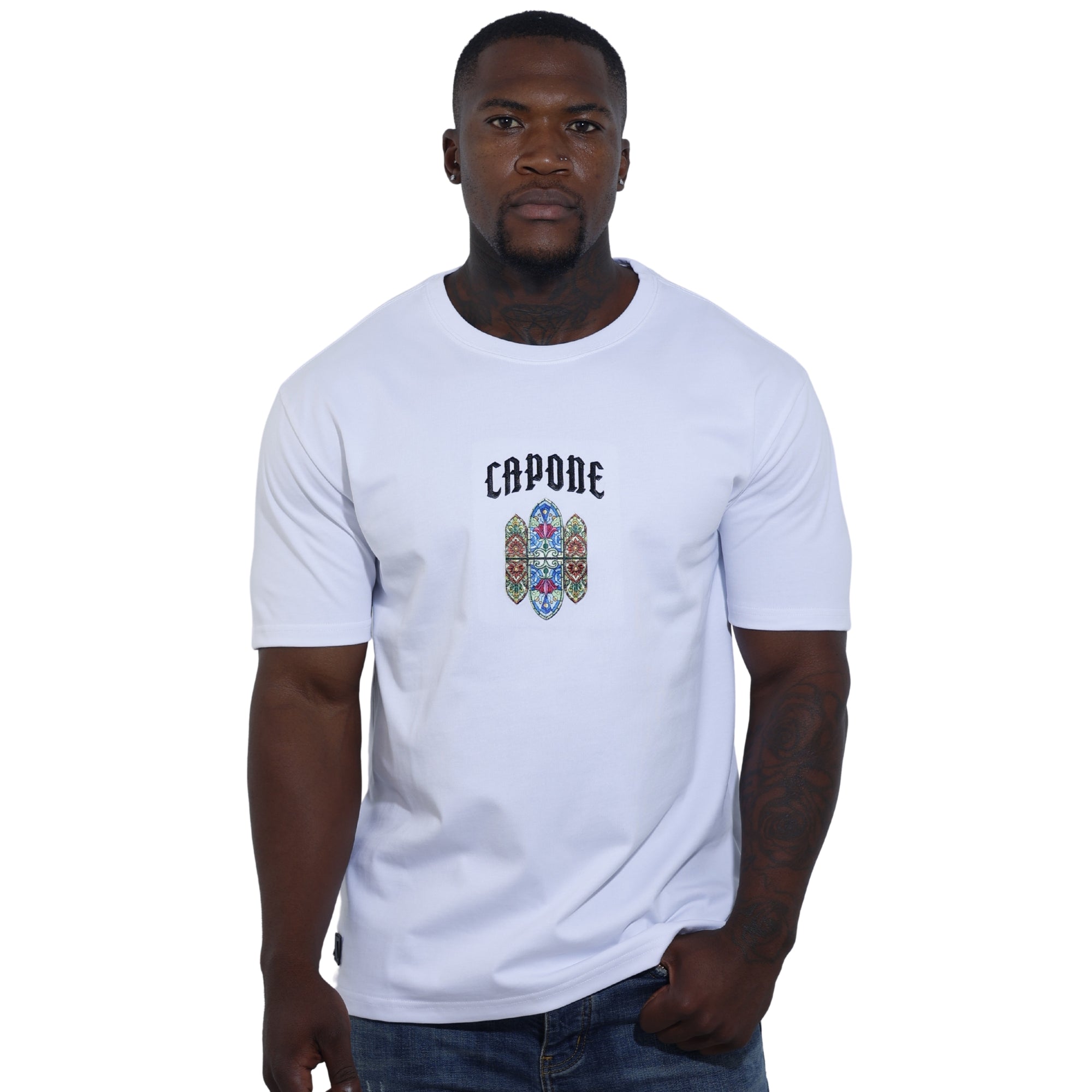 Capone T-Shirt Mexican Embroidery Slogan White-AL Capone Premium
