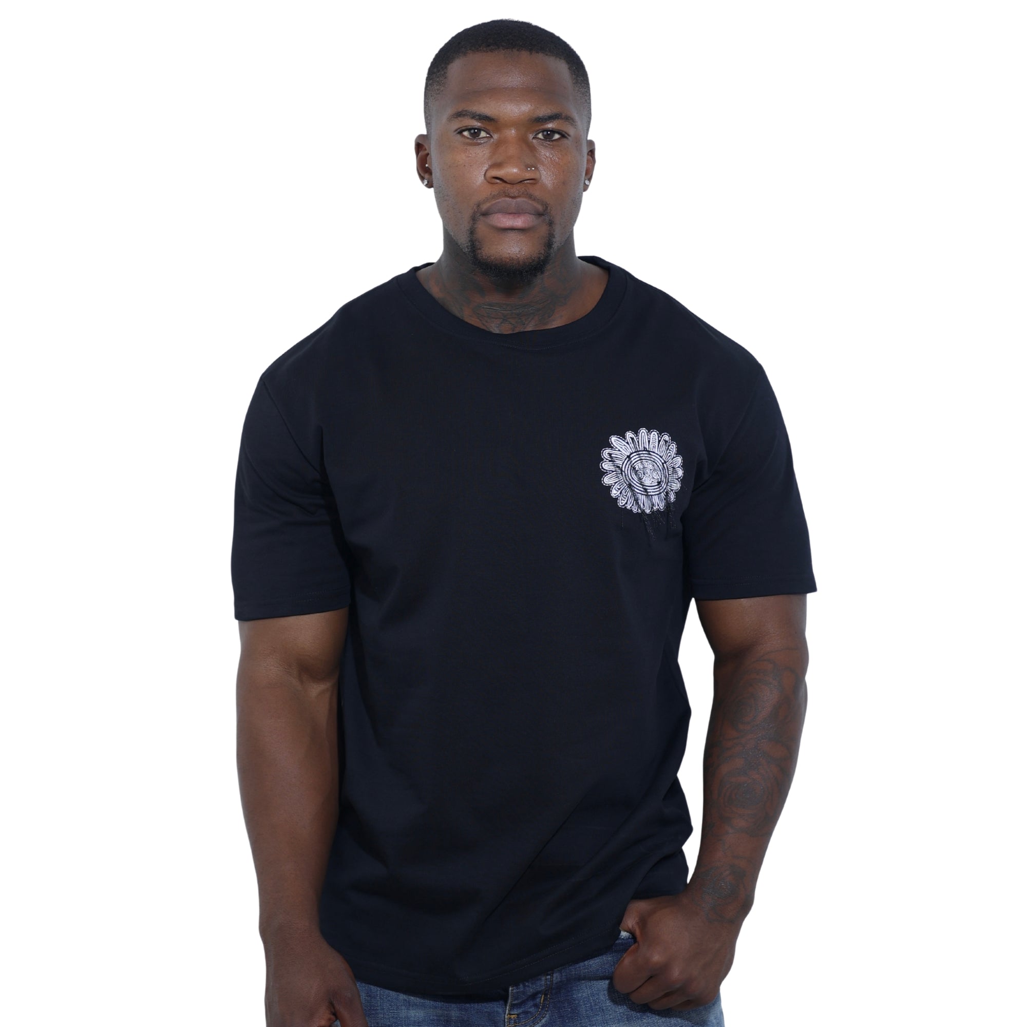 Capone T-Shirt Mexican Embroidered Flower Black-White-AL Capone Premium