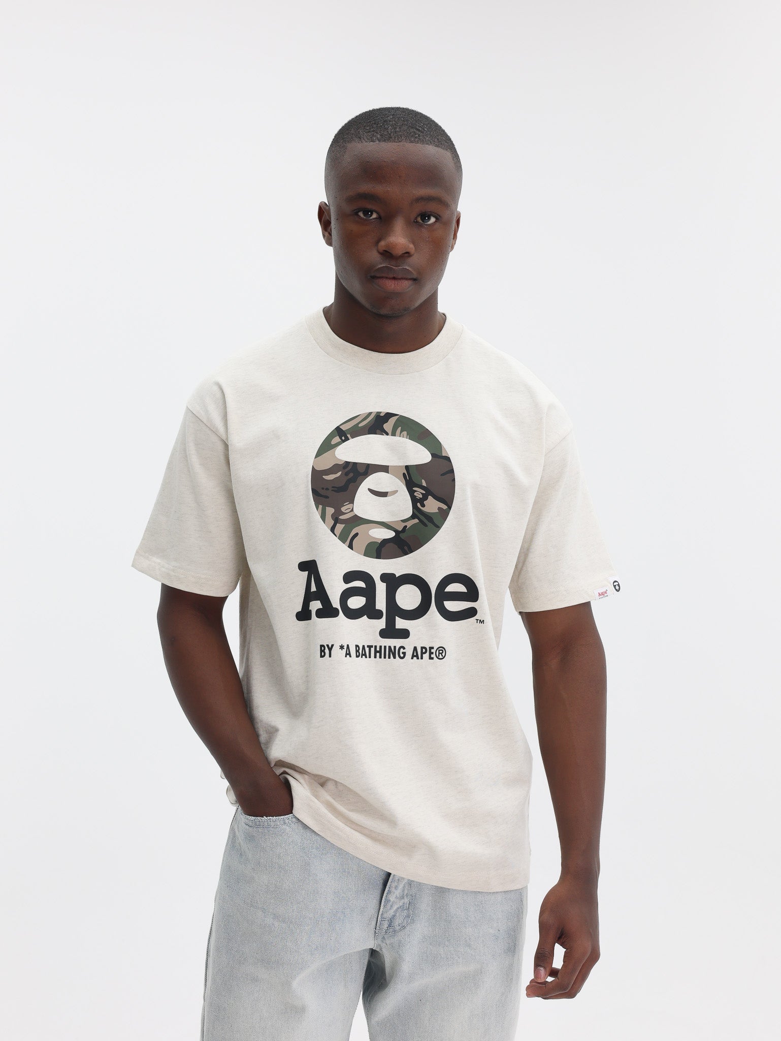 Aape T-Shirt Centre Logo Heather Beige-AL Capone Premium
