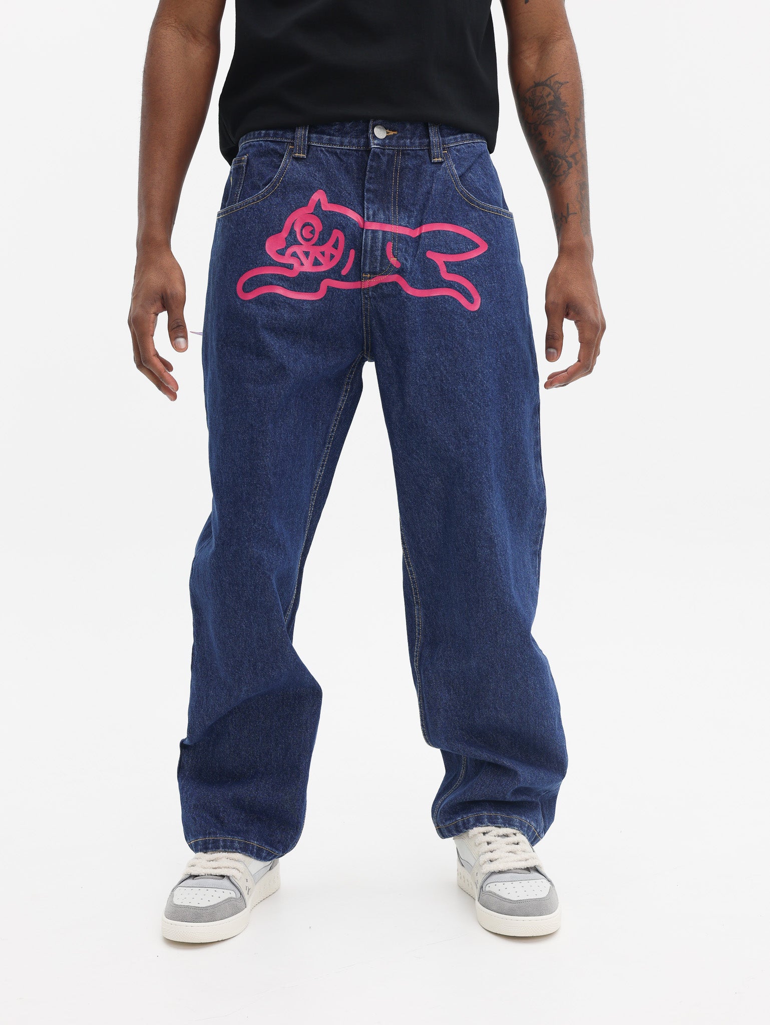 Ice Cream Running Dog Double Scoop Denim Pants Mid Wash Blue - AL