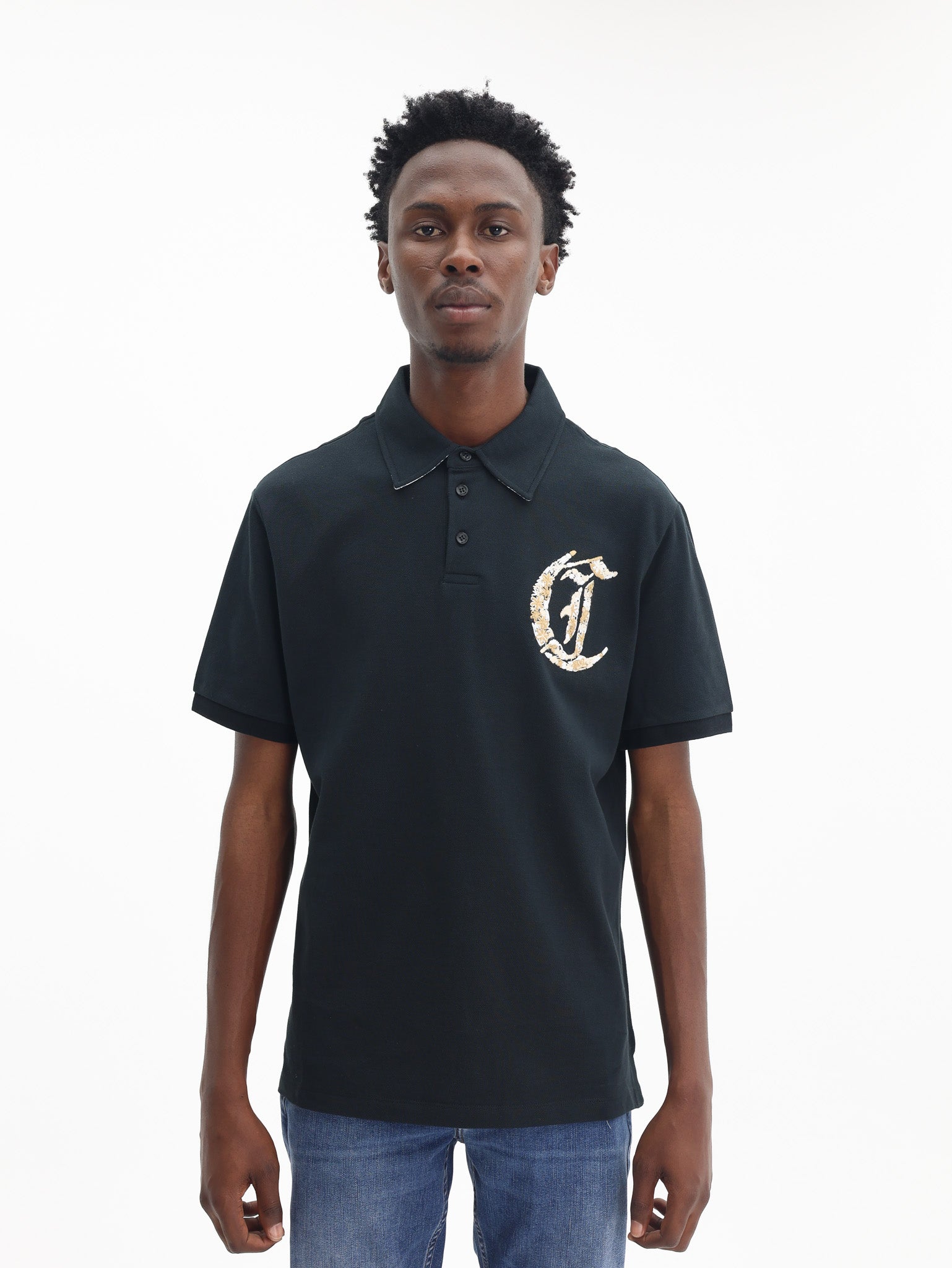 Just Cavalli Golfer Flower Embroidery Black-AL Capone Premium