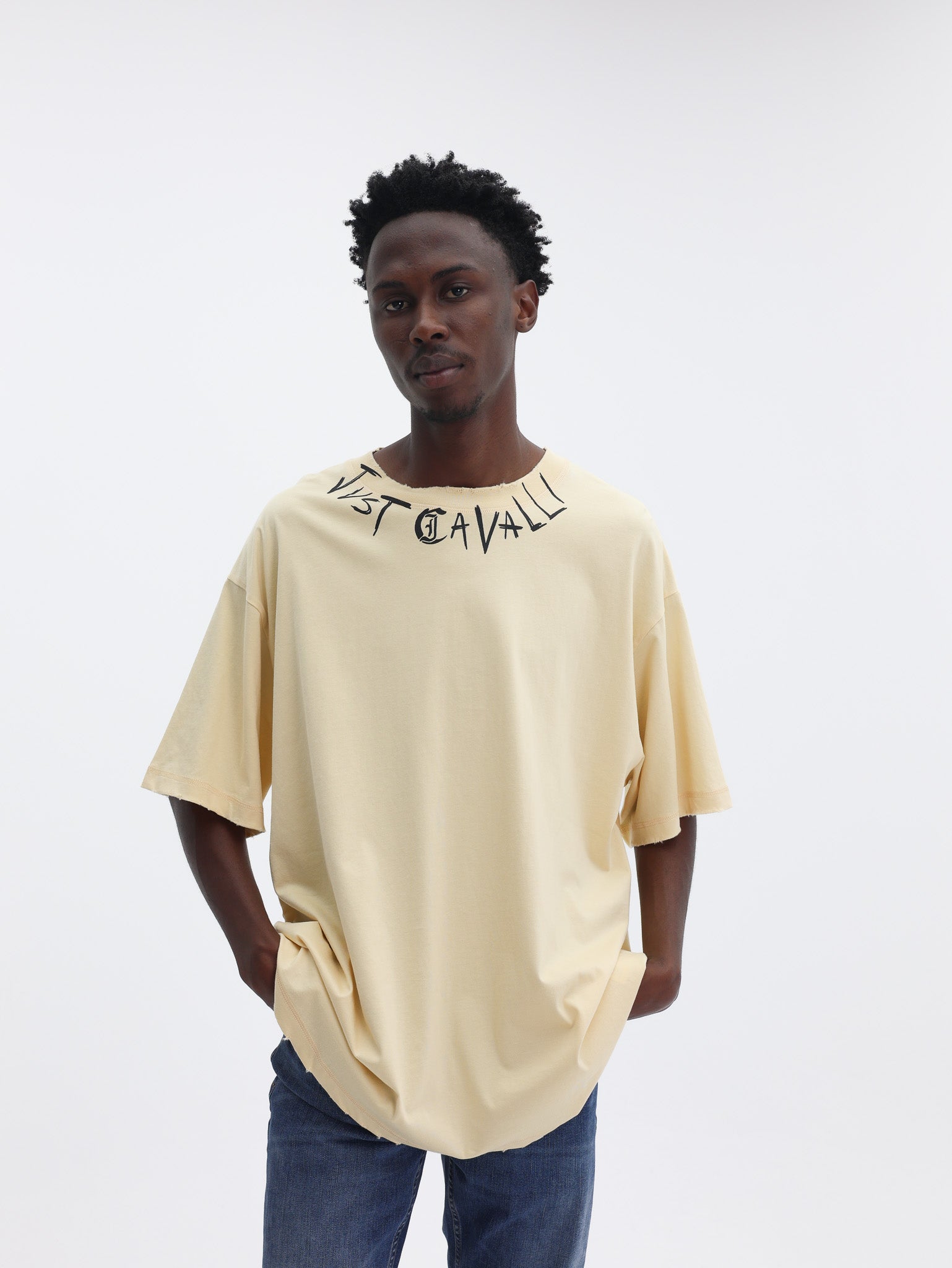 Just Cavalli T-Shirt Palm Neck Logo Cream-AL Capone Premium