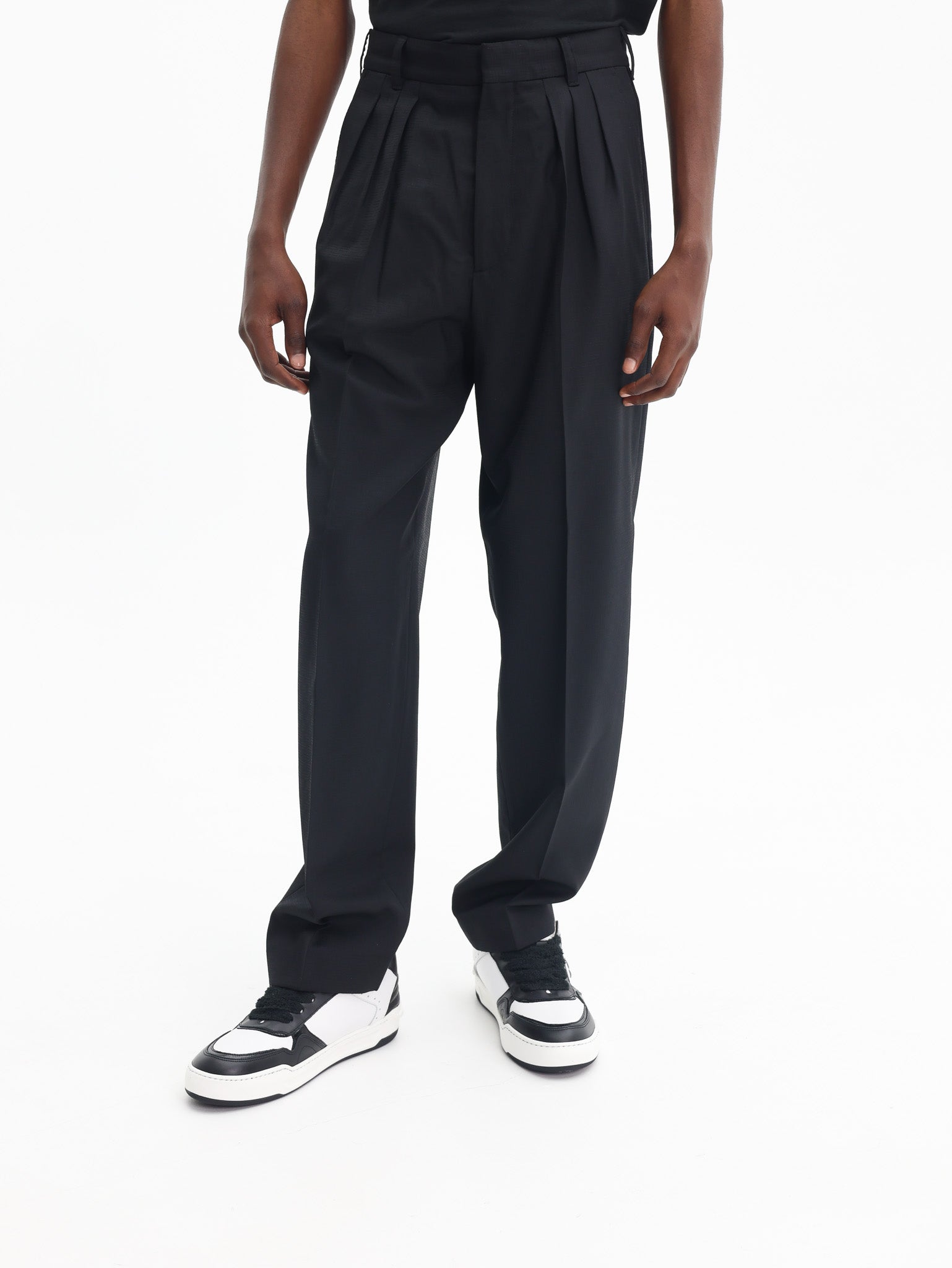 Kenzo Weave Pants Pleated Wool Jacquard Black-AL Capone Premium