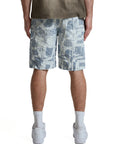 Purple Shorts Grunge Print Light Indigo