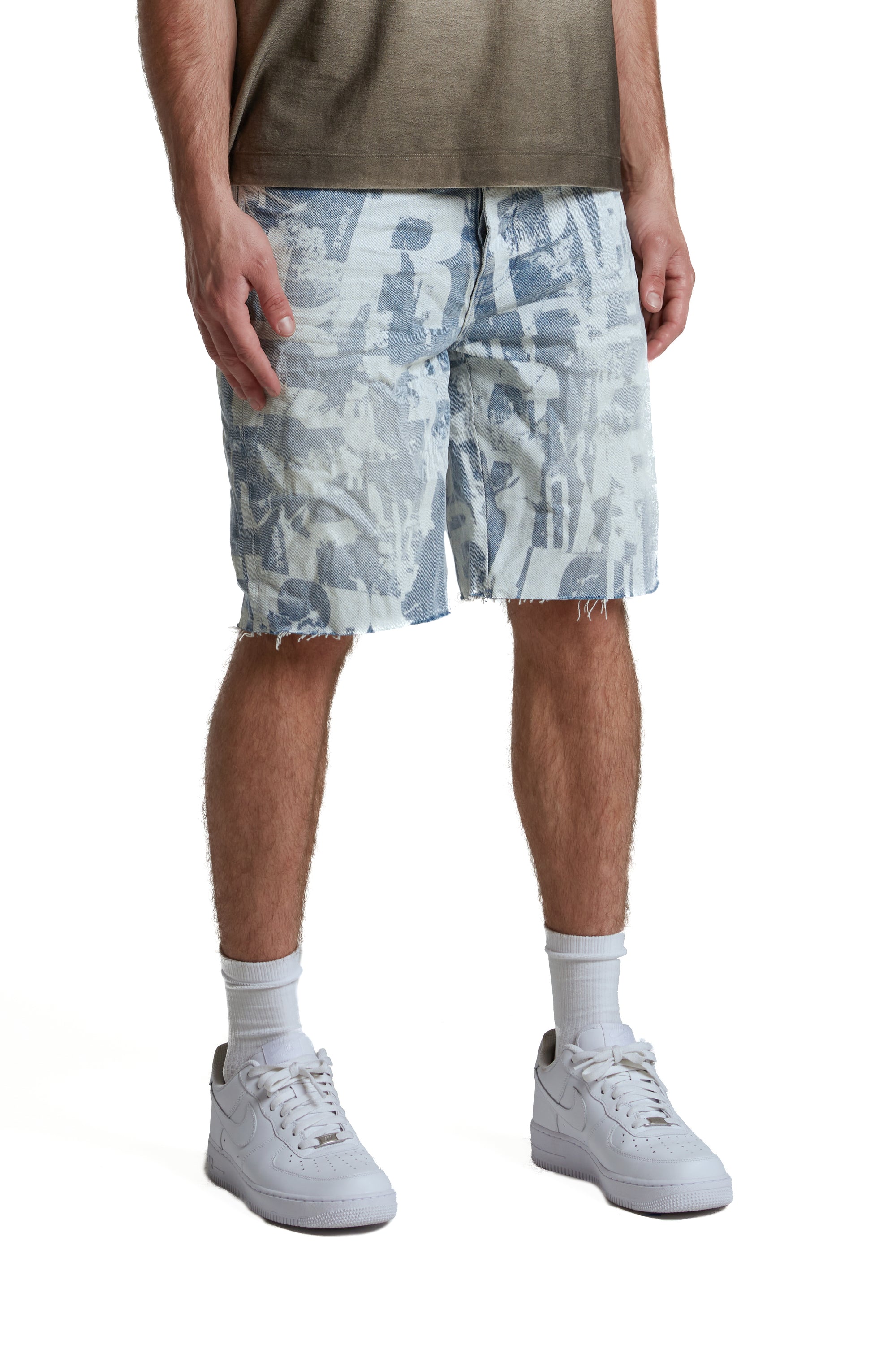 Purple Shorts Grunge Print Light Indigo-AL Capone Premium