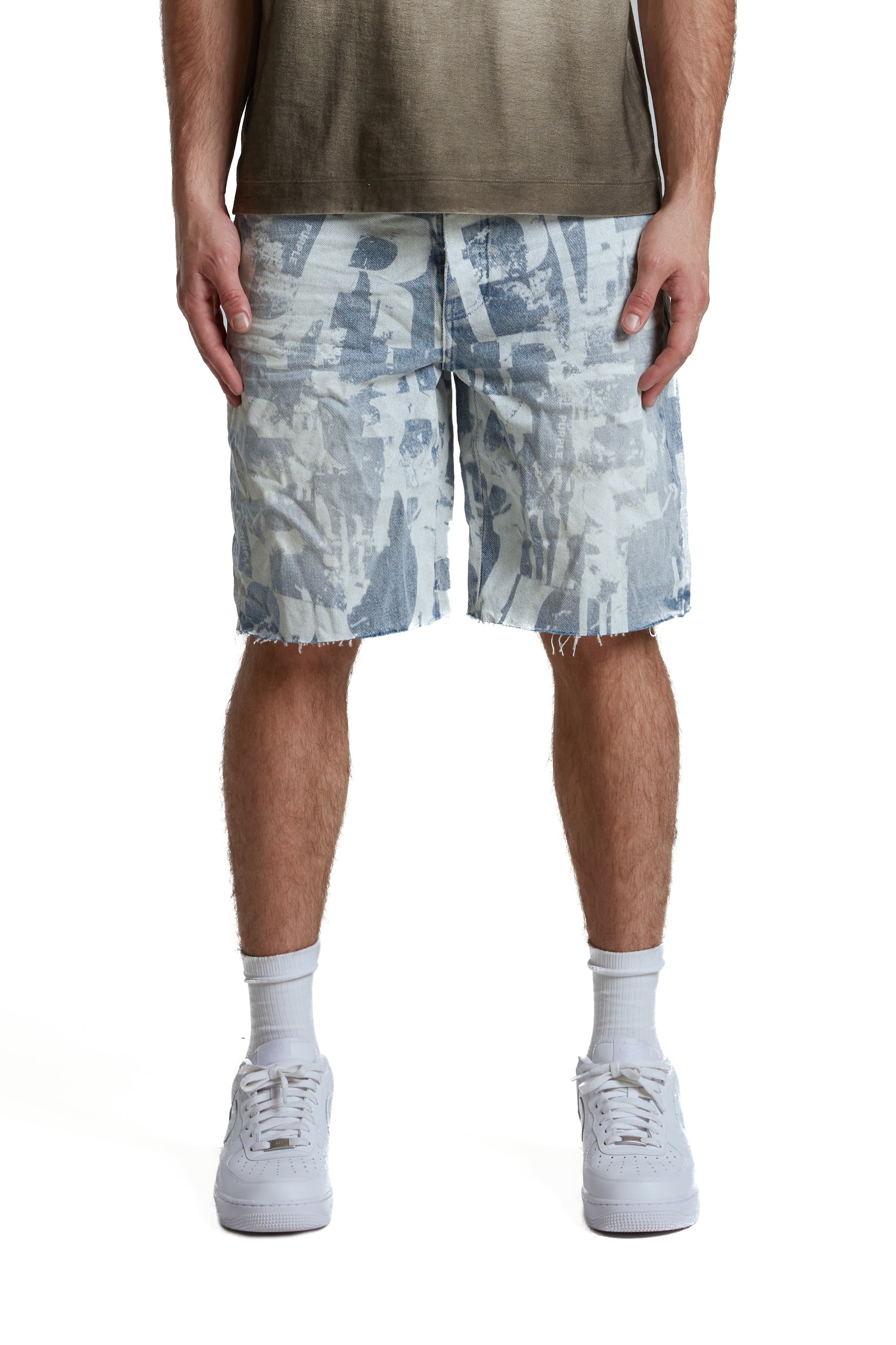 Purple Shorts Grunge Print Light Indigo-AL Capone Premium