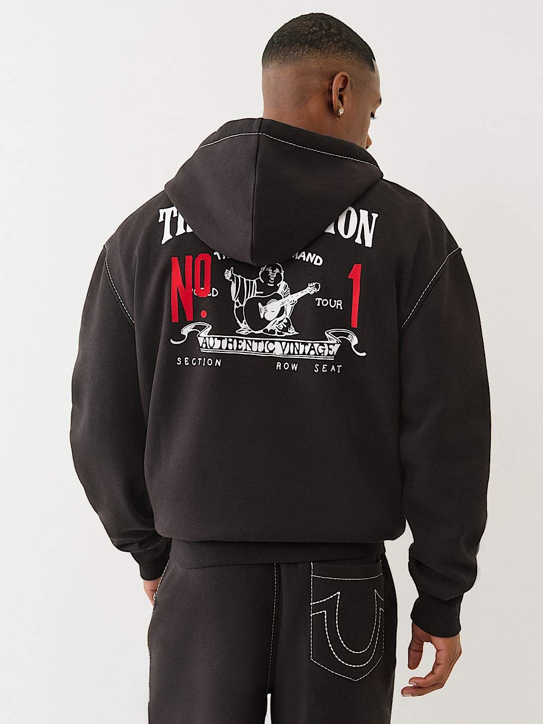 True Religion Hoodie No1 Big T Zip Up Jet Black - AL Capone Premium