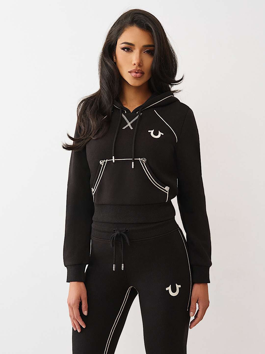 True Religion Hoodie Rope Stitch Shrunken Black - AL Capone Premium